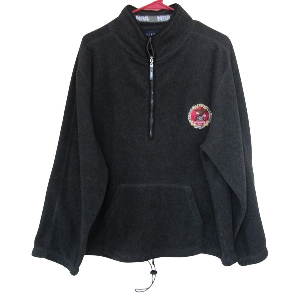 NRA Gray Half Zip Drawstring Fleece Pullover Sweater